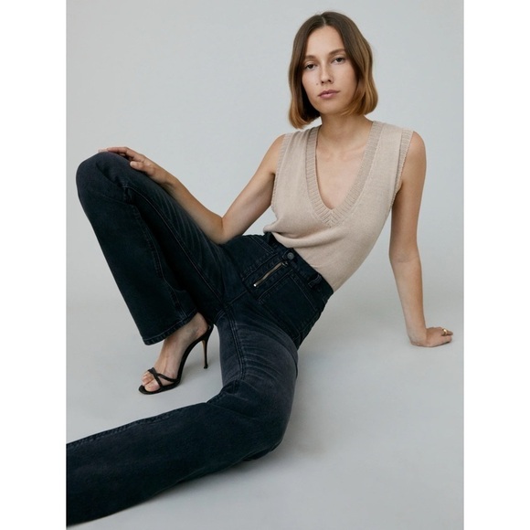 Reformation Peyton Zip Ultra High Rise Bootcut Jeans Solana Washed Black 25 - Picture 14 of 14